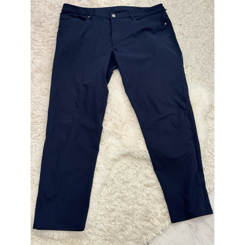 Lululemon ABC 5 Pocket Classic Fit Pants Warpstreme Mens 38x31 Navy Blue LM5ADES - Picture 4 of 9